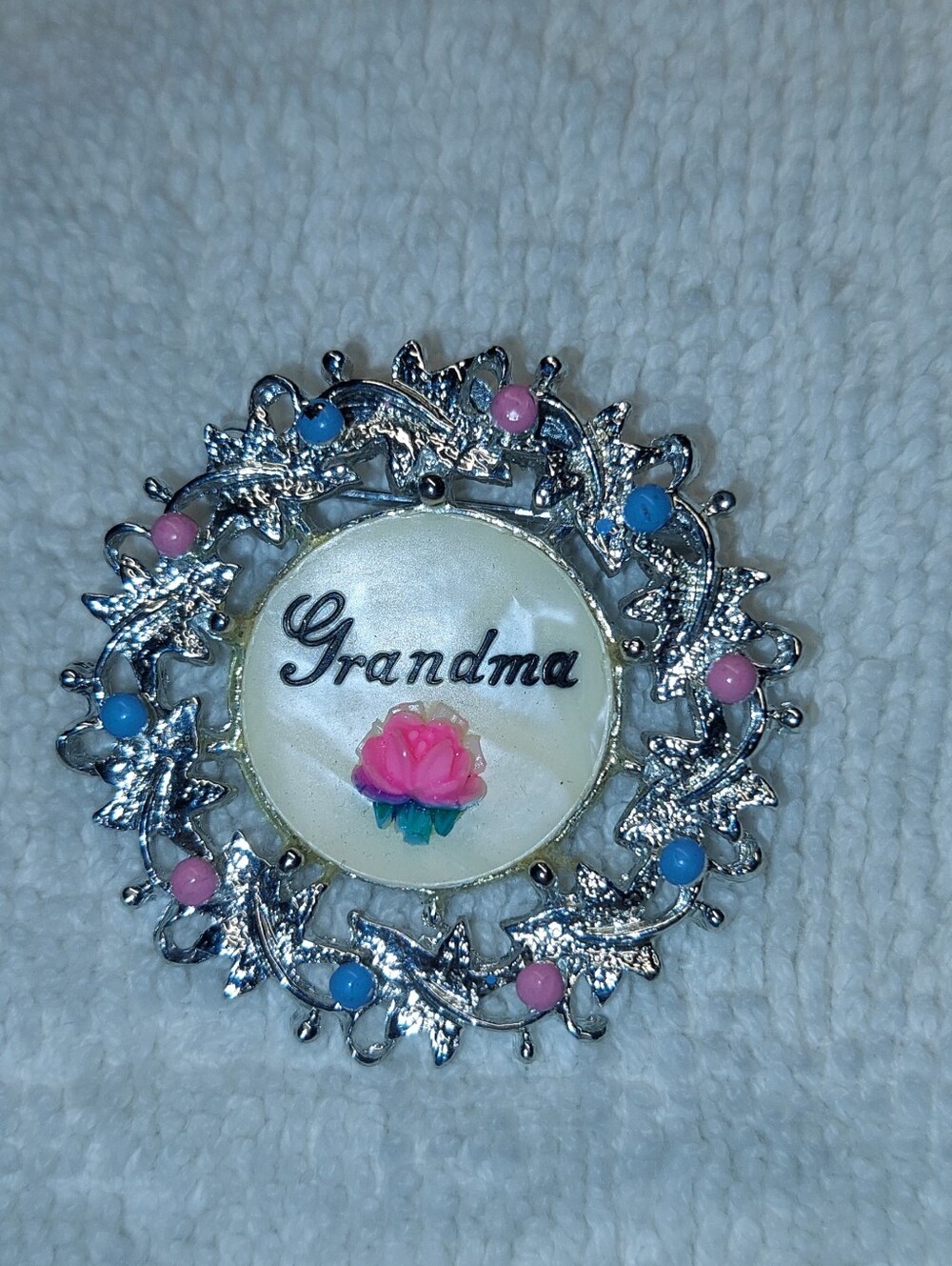 Grandma Brooch in Pink and Blue